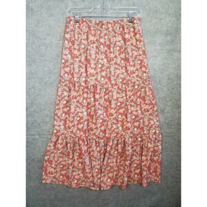 Women's Loft Outlet Size Small Pink Floral Tiered Pull On Maxi Skirt
